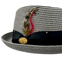Diamond Crown paper straw Pork Pie Hat - Grey