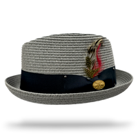 Diamond Crown paper straw Pork Pie Hat - Grey