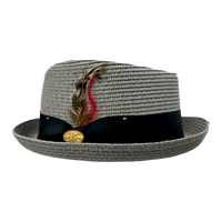 Diamond Crown paper straw Pork Pie Hat - Grey