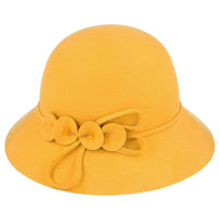 Maz Ladies Chic Vintage Wool Cloche Hat With Flower & Strap Belt Around