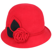 Maz Vintage Wool Cloche Hat With Flower & Belt Around