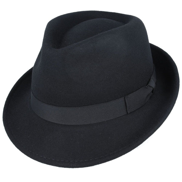 Crushable Wool Felt Trilby Hat, Black